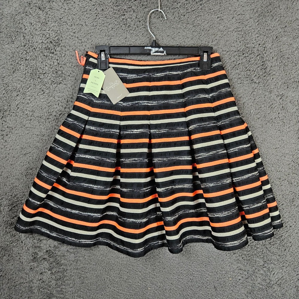 HD in Paris Anthropologie Striped Pleated Mini Skirt Size 2 Black Orange NWT